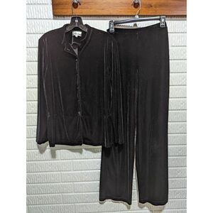 Vintage Harlow Women's Velvet Pant Suit Long Sleeve Top Black Size Medium